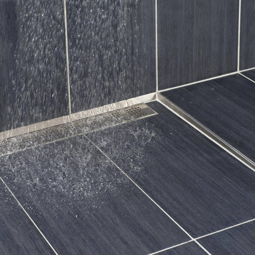 Raccord mural DURAL Cale de pente à gauche (dans le sens de la vue vers le caniveau) SHOWER-GK TILE acier inoxydable (V2A/304) brossé 8mm 200cm