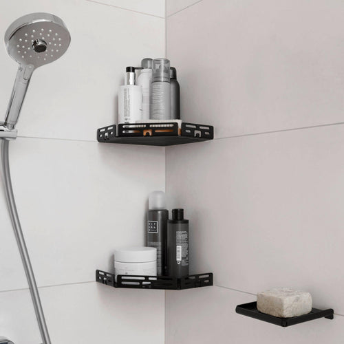Eckablage mit Reling TI-SHELF PENTA Edelstahl (V2A/304) schwarz strukturbeschichtet 32mm