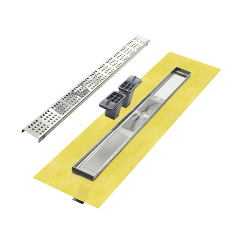 Caniveau de douche DURAL grille "Square" XFLAT-LINE acier inoxydable (V2A/304) poli 55mm 100cm